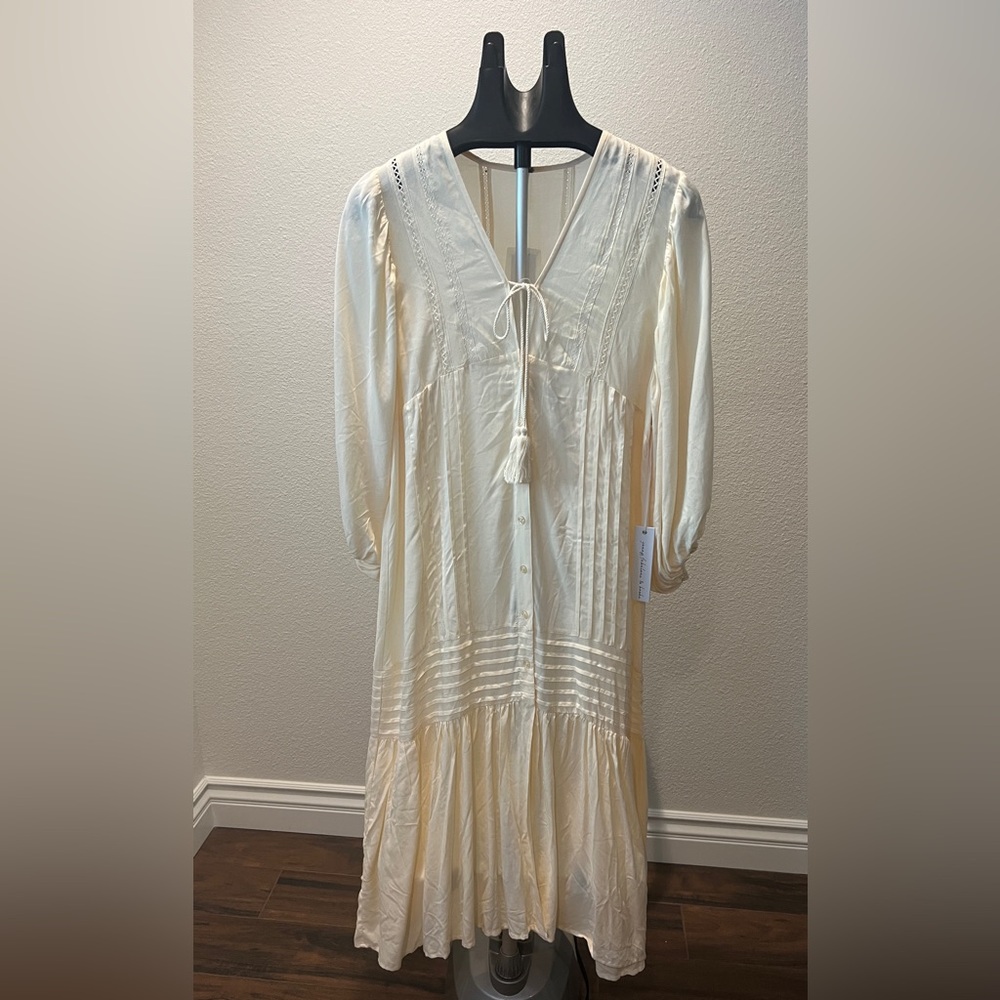 YFB Young Fabulous & Broke Boho-Style Midi Cream Long Sleeve Dress Size XS